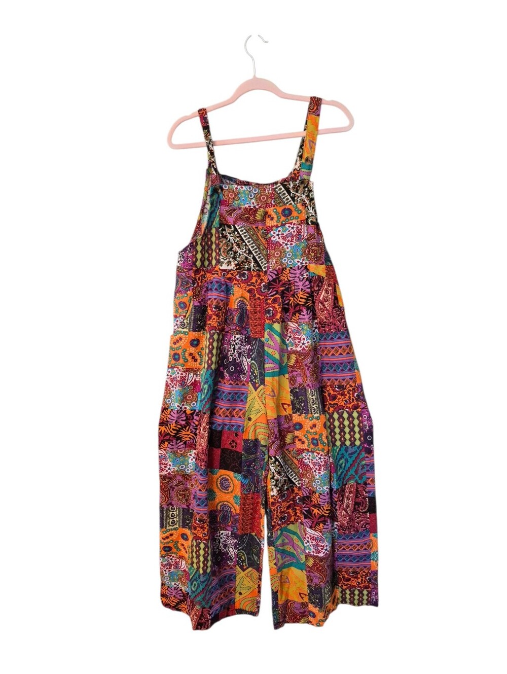 Hippie Boho Patchwork Wide Leg Bib Overalls - XXL.           U25